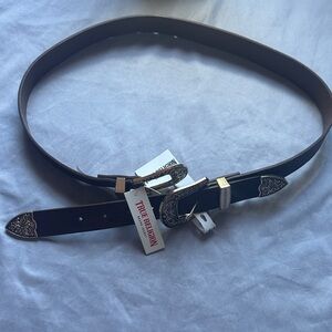 True Religion Brown Belt with Decorative Silver Buckle